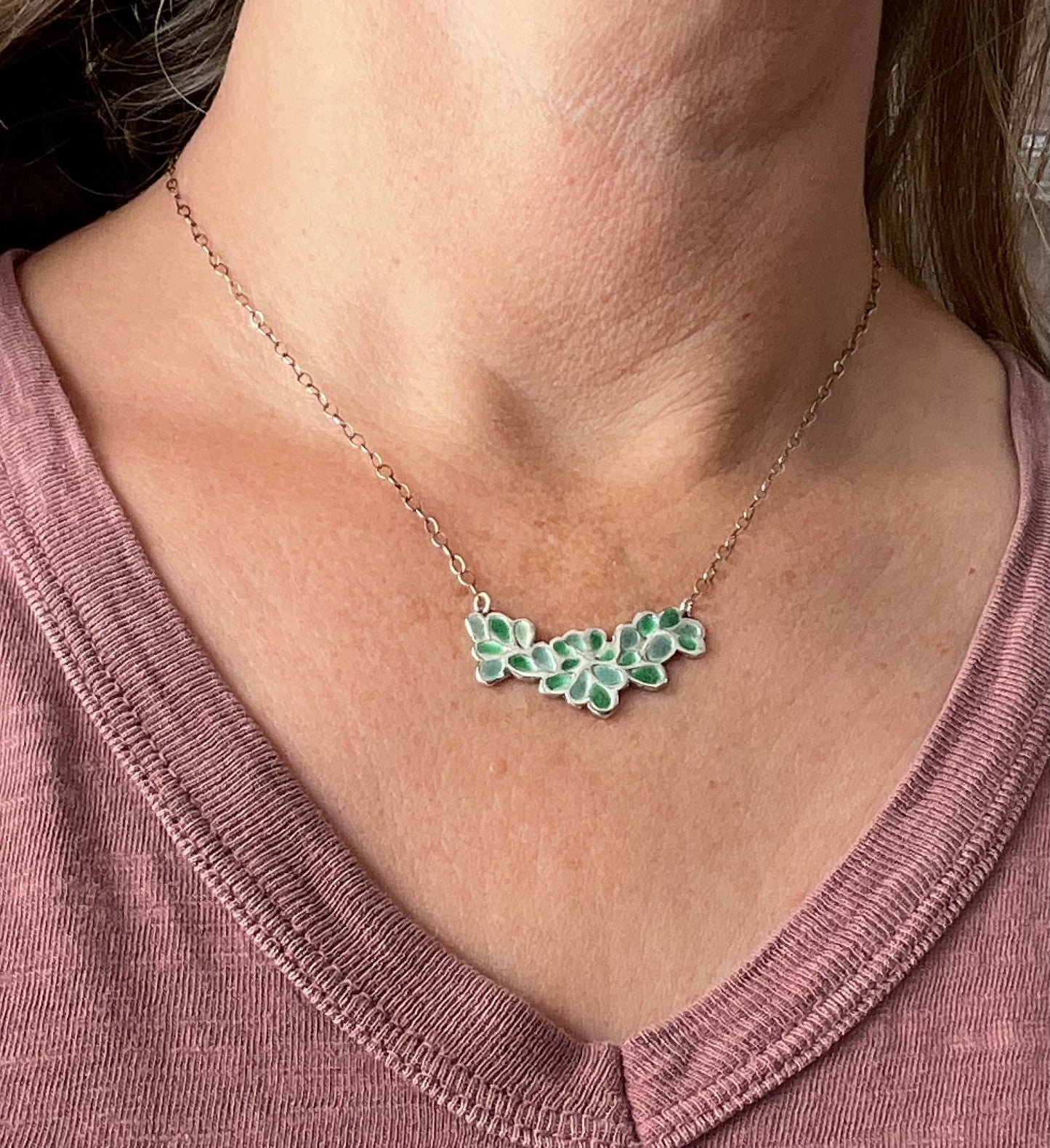 Enamel Inlay Leaves of a Tree Silver Necklace