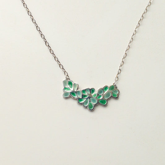 Enamel Inlay Leaves of a Tree Silver Necklace