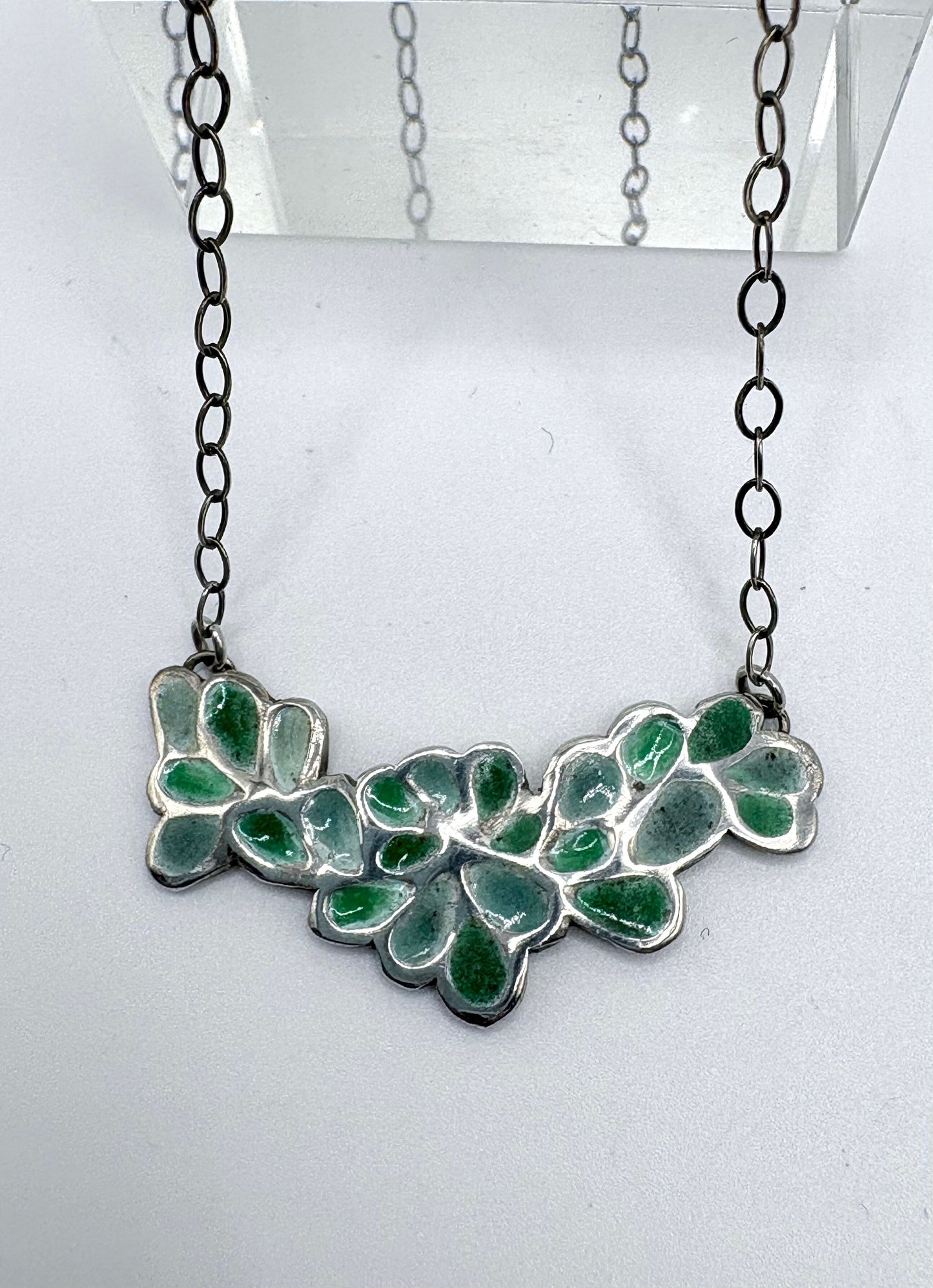 Leaves of a Tree Silver Necklace with Enamel Inlay