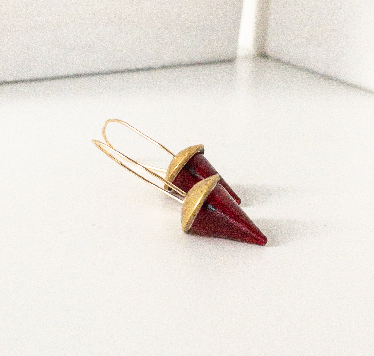 Drip-Drop Earrings in Red and Brass