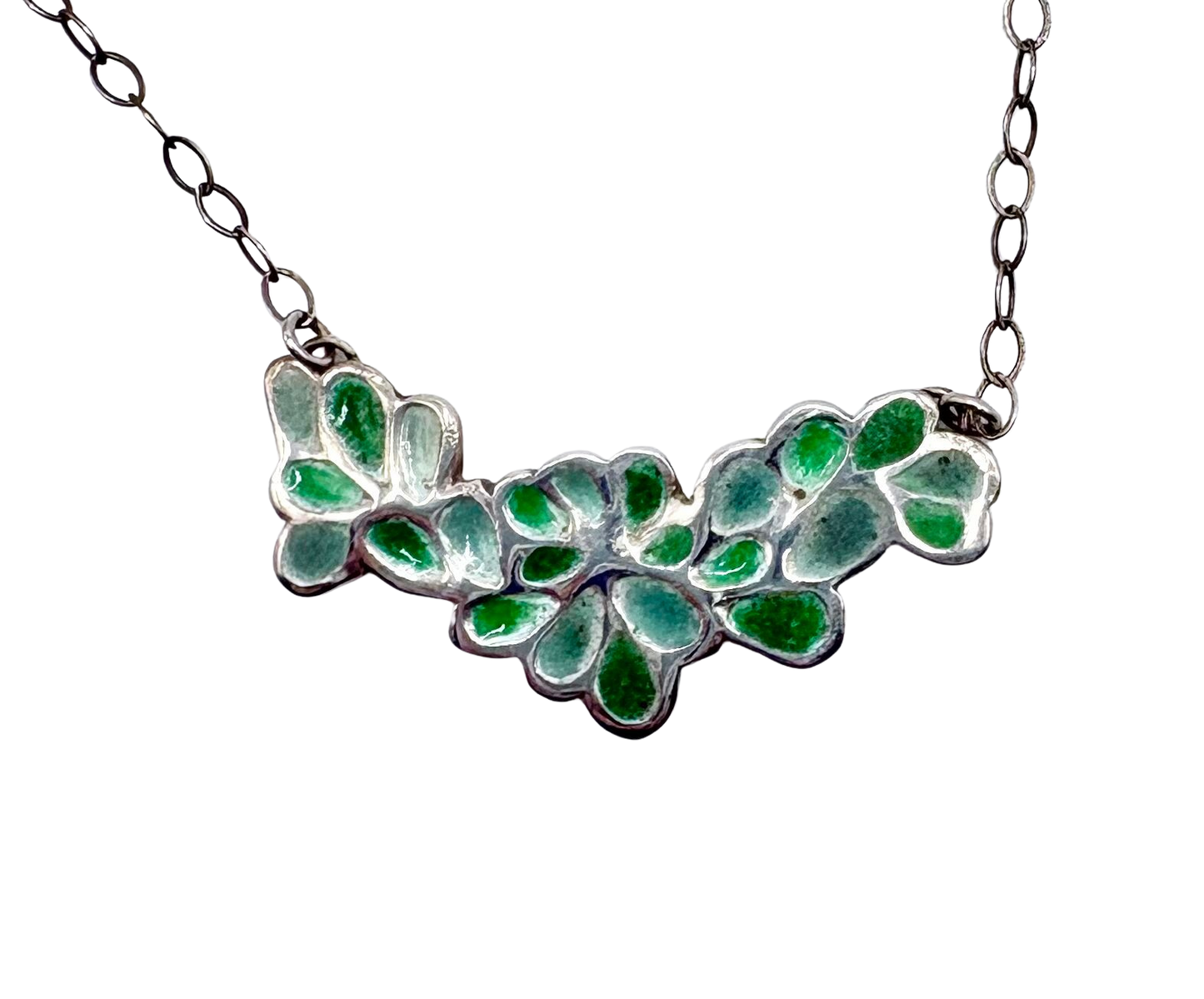 Leaves of a Tree Silver Necklace with Enamel Inlay